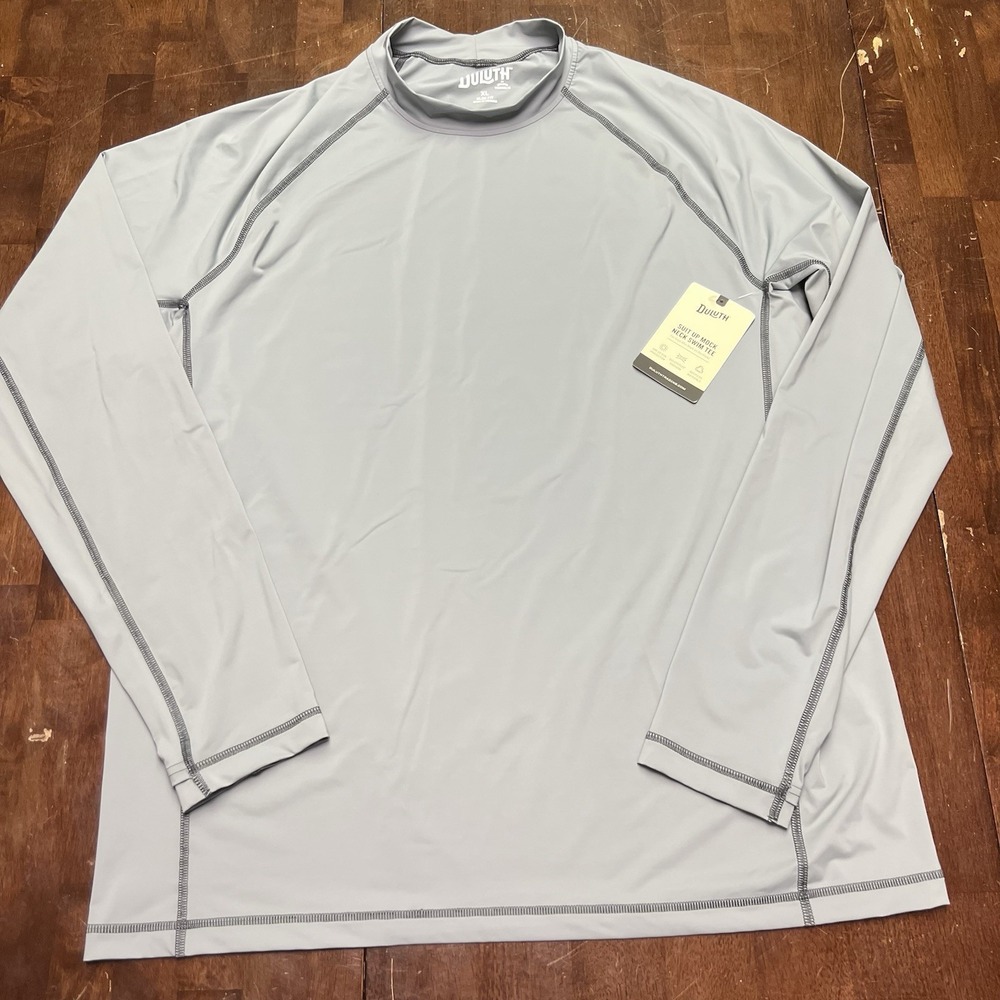 NWT Duluth Suit Up Long Sleeve Mock Neck Swim‎ Tee Gray XL Slim Stretch